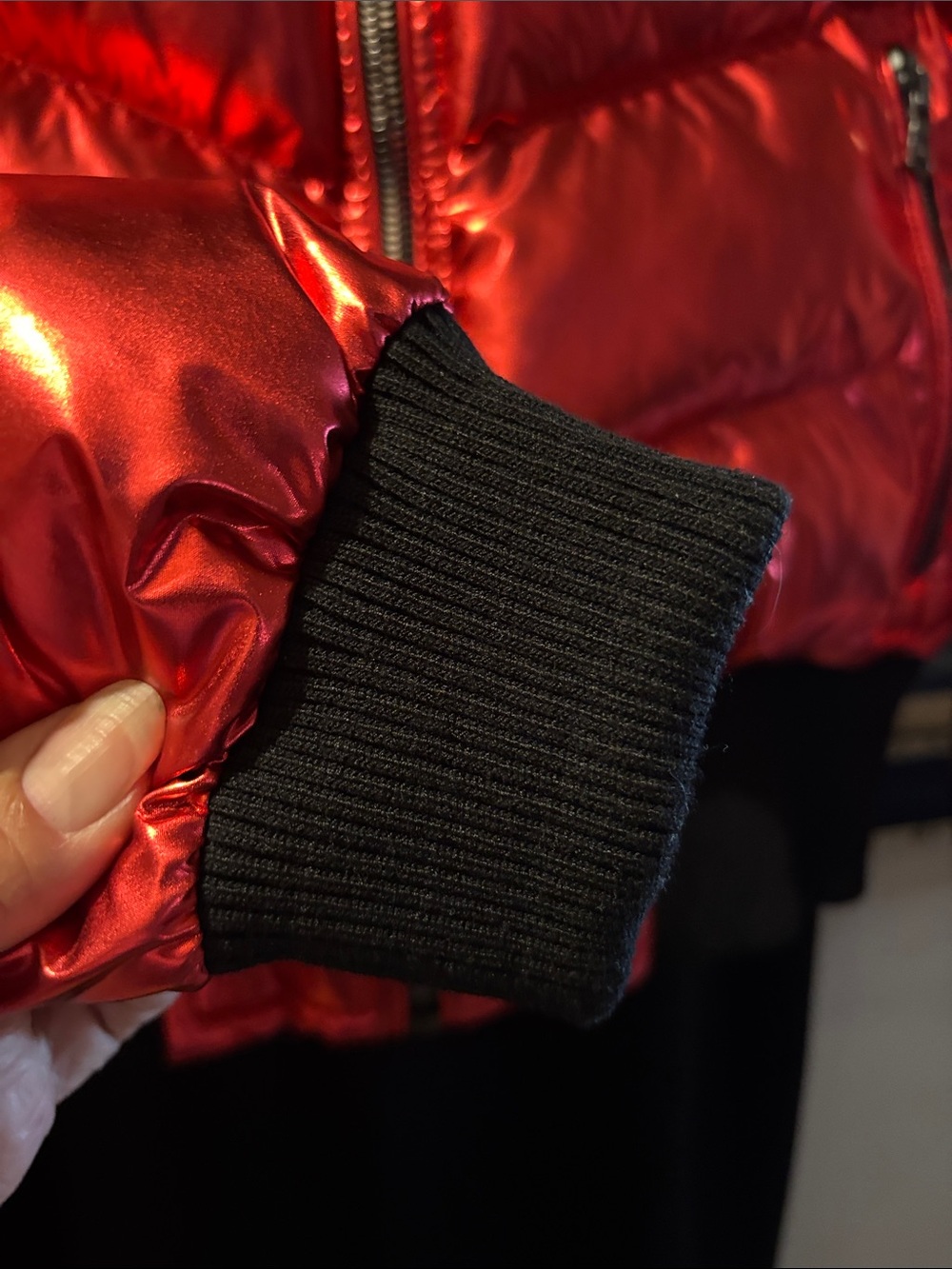 Jordan Craig Red Metallic Puffer Jacket with Black Fur Collar (Unisex) - Picture 5 of 11